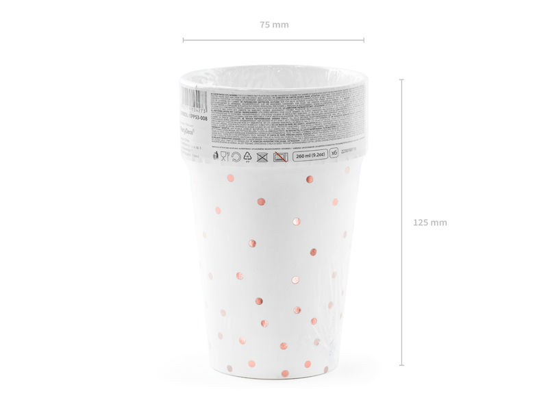 Cups Polka Dots, White, 260ml (1pkt / 6pc)