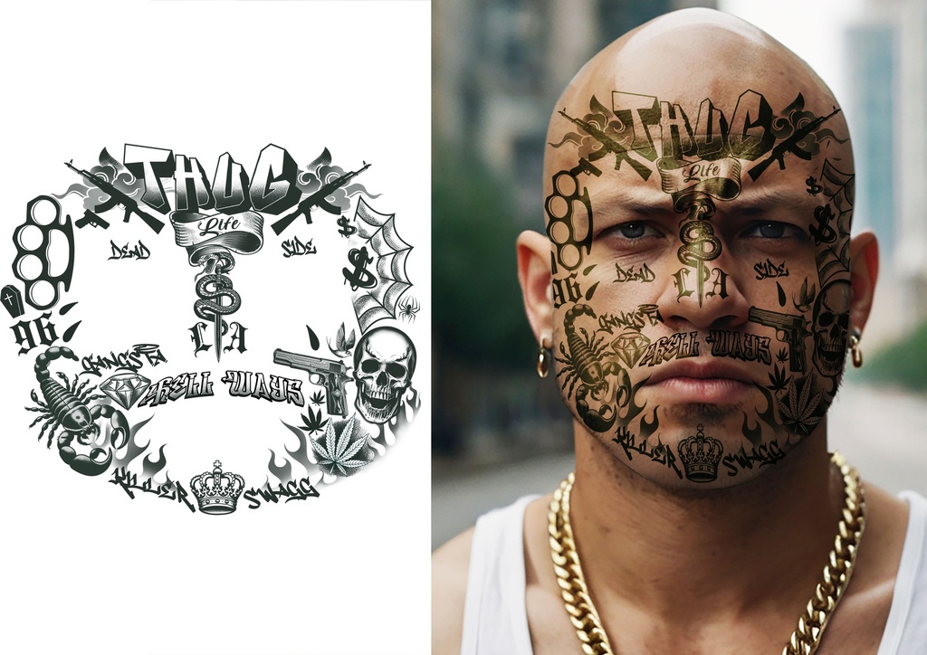 Face Tattoo Thug Life 30x13cm