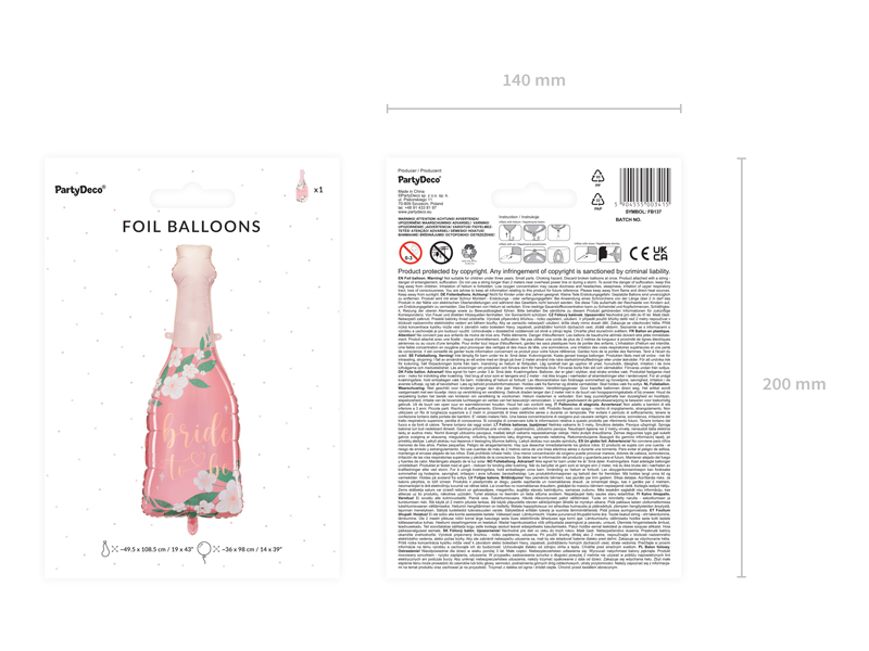 Foil Balloon Bottle Bride To Be, 49.5×108.5cm