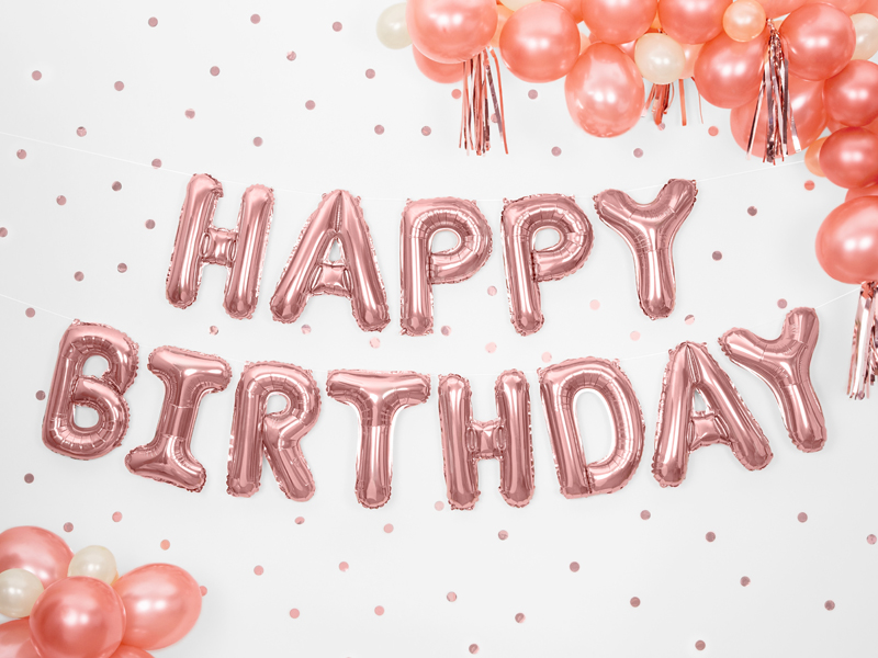 Foil Balloon Happy Birthday, 340x35cm, Rose Gold