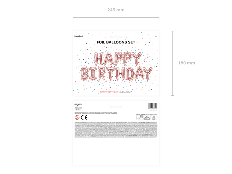Foil Balloon Happy Birthday, 340x35cm, Rose Gold