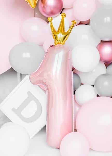 Foil Balloon Number ”1”, 37x100cm, Light Pink
