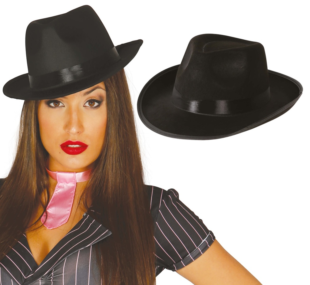 Gangster Satin Black Hat (Sombrero Gangster) – Adult One Size