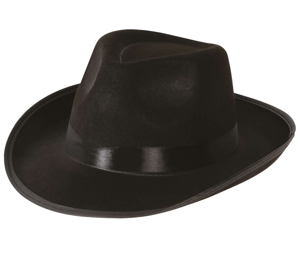 Gangster Satin Black Hat (Sombrero Gangster) – Adult One Size