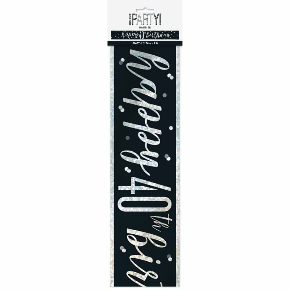 Glitz Black & Silver Foil Banner Happy 40th Birthday – 9 Feet