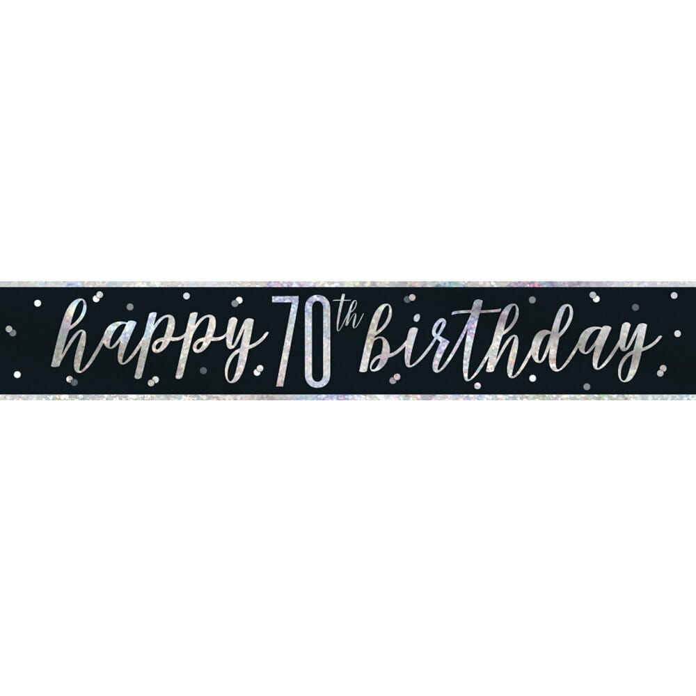Glitz Black & Silver Foil Banner Happy 70th Birthday – 9 Feet