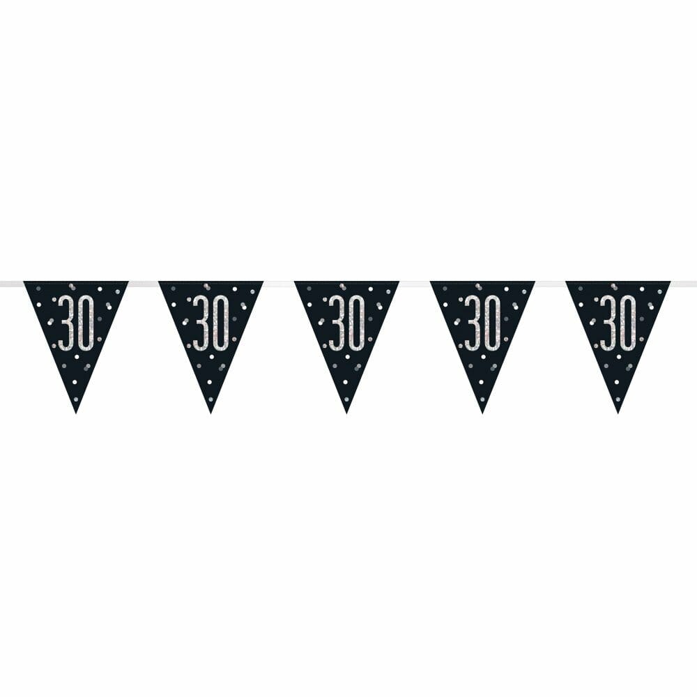 Glitz Black & Silver Prismatic Plastic Flag Banner 30 – 9 Feet