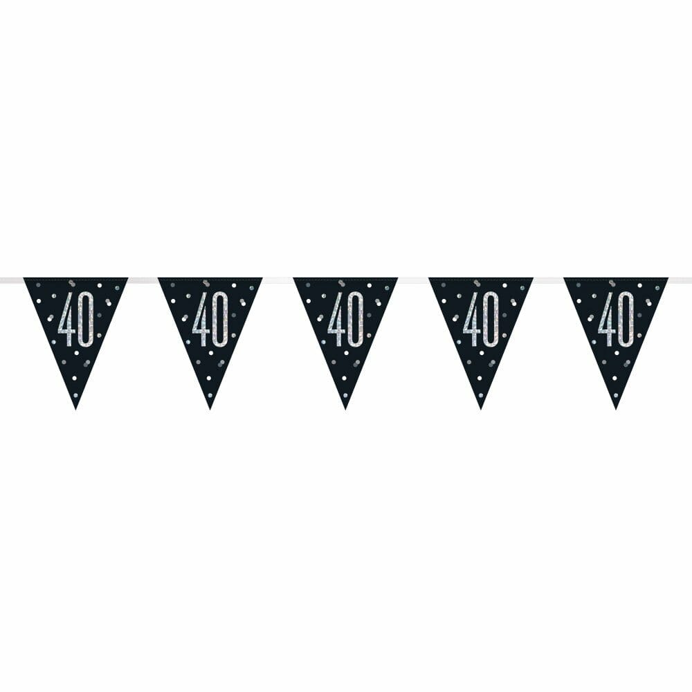 Glitz Black & Silver Prismatic Plastic Flag Banner 40 – 9 Feet
