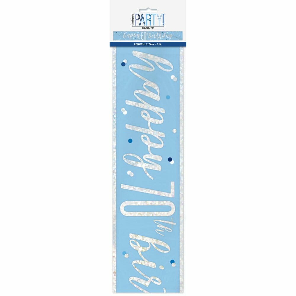 Glitz Blue & Silver Foil Banner Happy 70th Birthday – 9 Feet