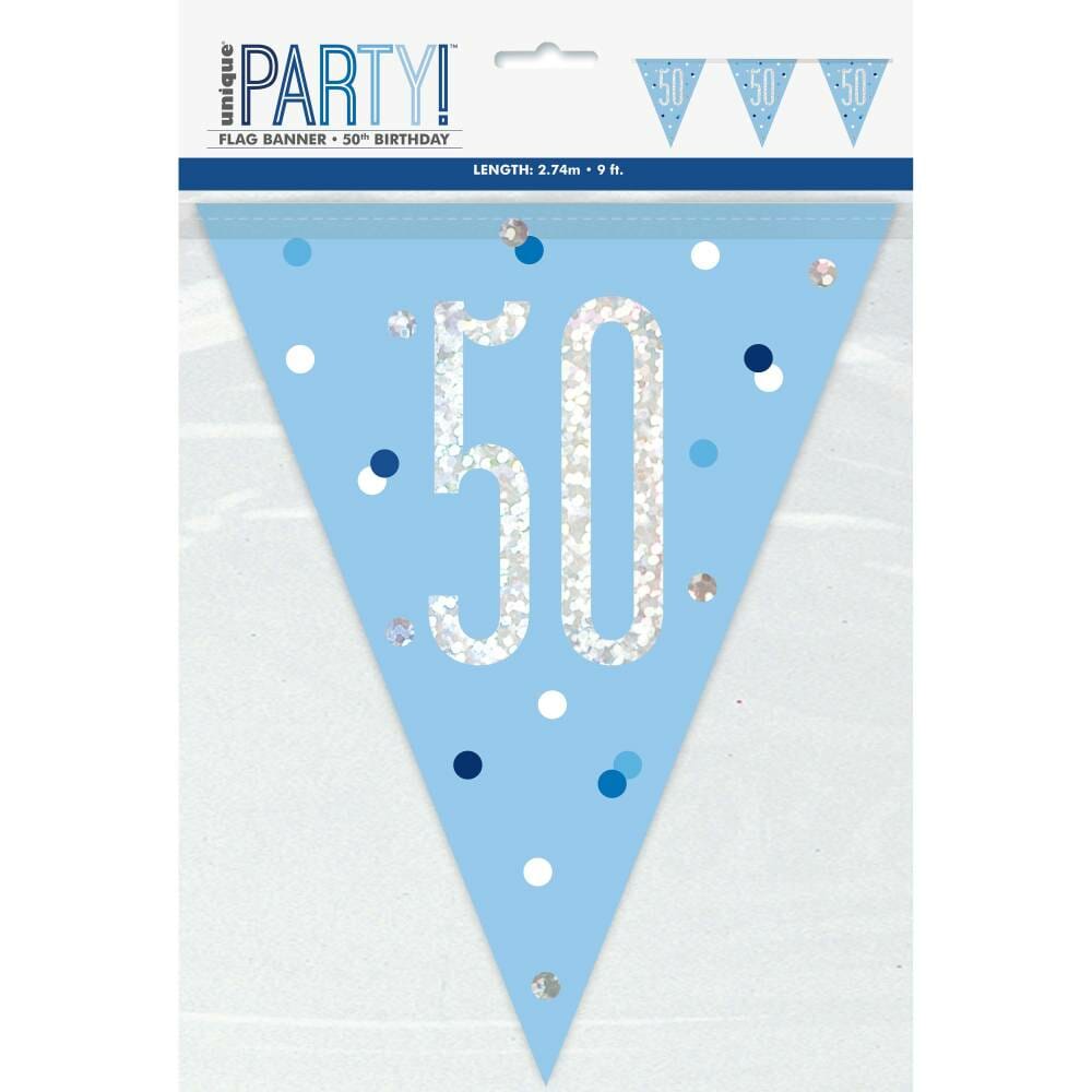Glitz Blue & Silver Prismatic Plastic Flag Banner 50 – 9 Feet