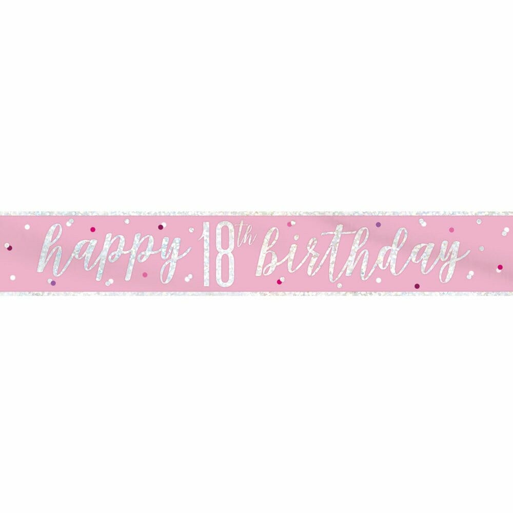 Glitz Pink & Silver Foil Banner Happy 18th Birthday – 9 Feet