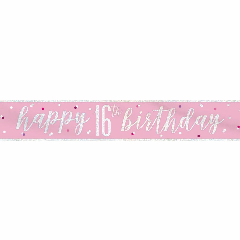 Glitz Pink & Silver Foil Banner Happy 16th Birthday – 9 Feet