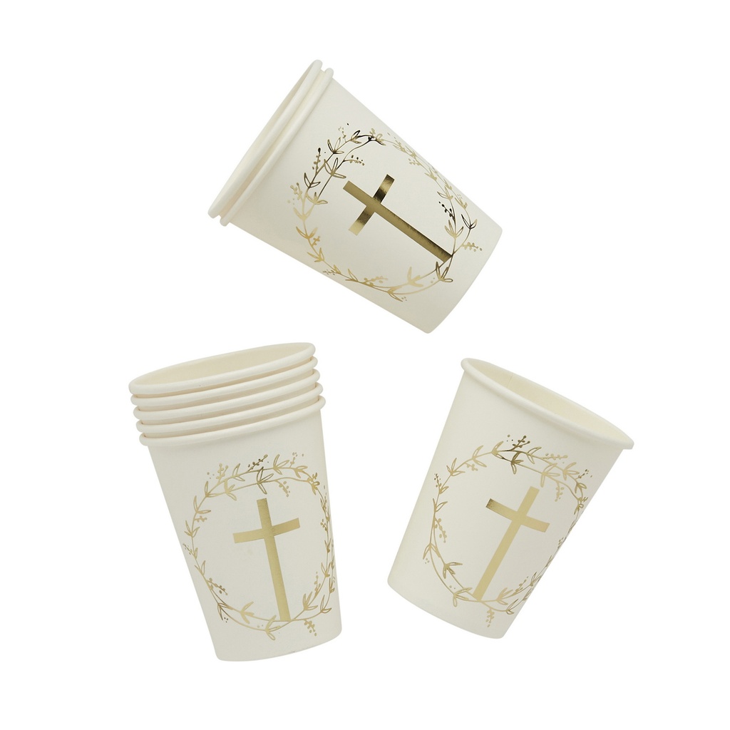 Gold Cross Paper Cups 8 pcs