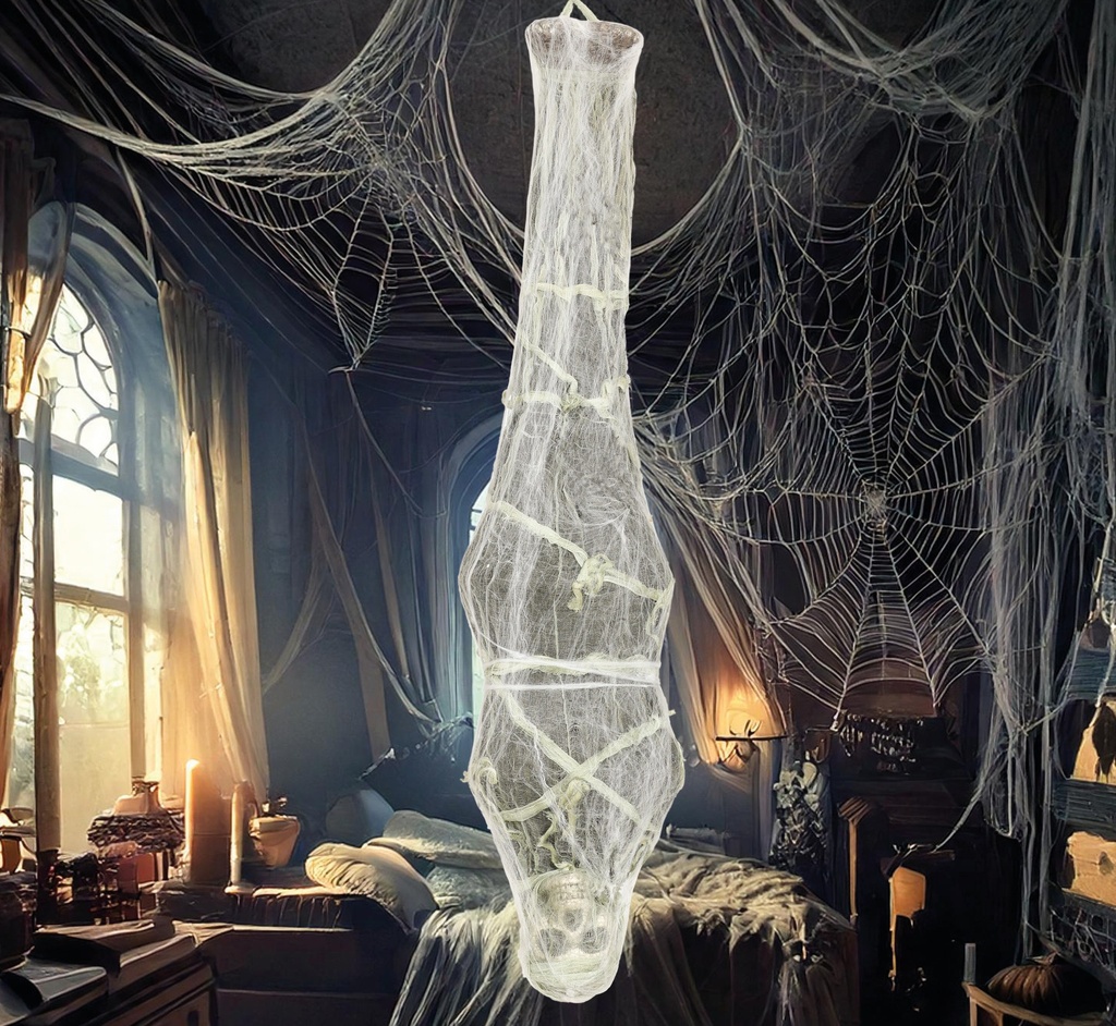 Halloween Decoration Hanging Skull In Spiderweb 120cm