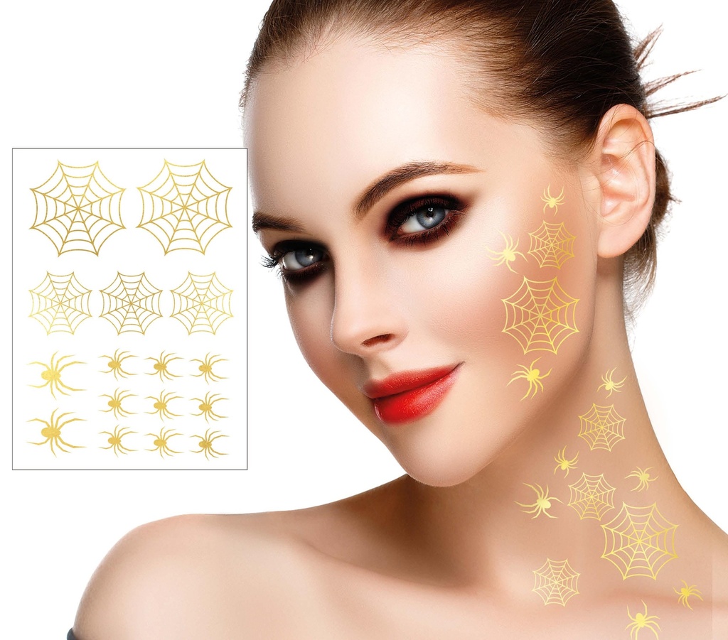 Halloween Gold Spider / Web Tattos (2 sheets of 16)
