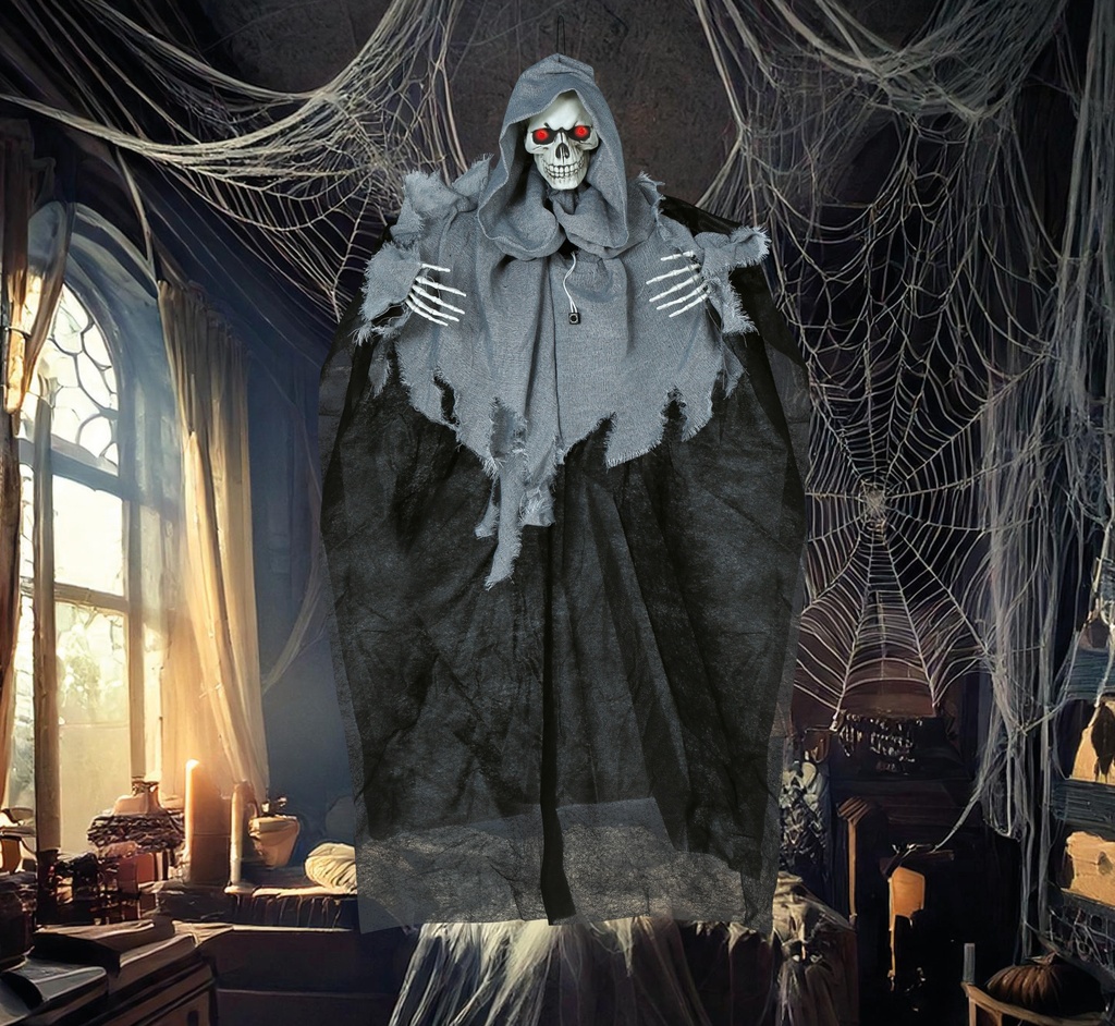 Halloween Hanging Skeleton Light Sound & Movement 90cm