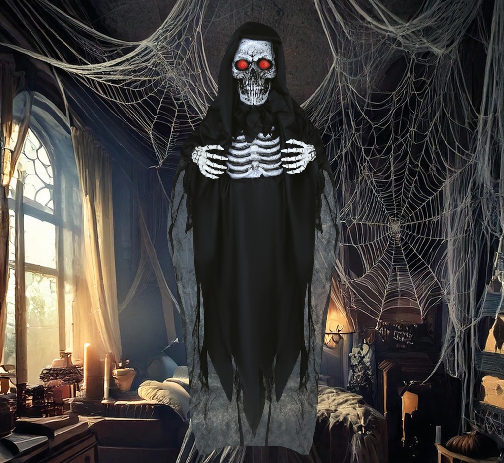 Halloween Hanging Skeleton With Light & Sound 180cm