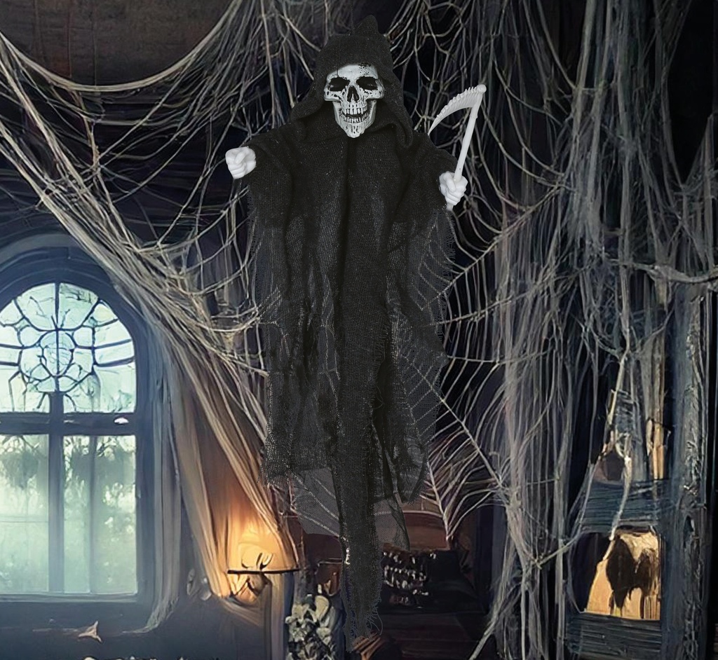 Halloween Hanging Skeleton With Scythe 50cm