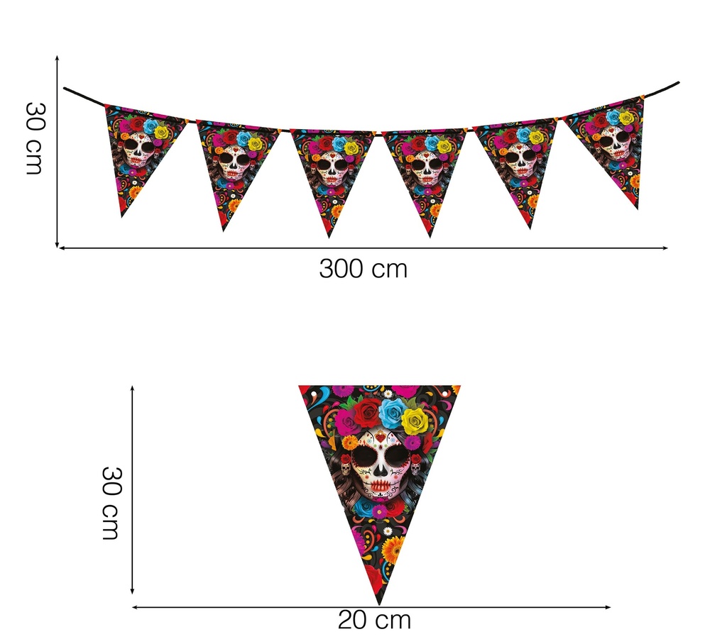 Halloween Paper Pennant Catrina (19x27cm) – 300cm