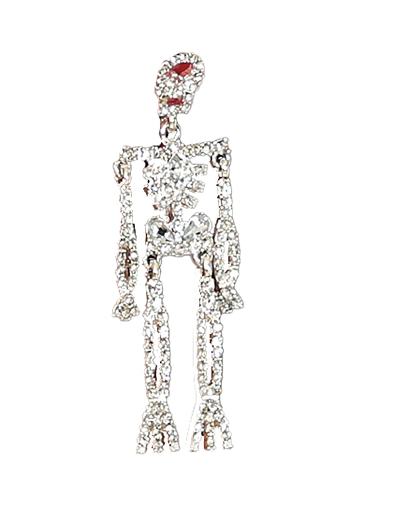 Halloween Sparkling Skeleton Earrings Silver 65cm