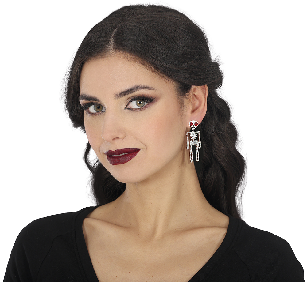 Halloween Sparkling Skeleton Earrings Silver 65cm