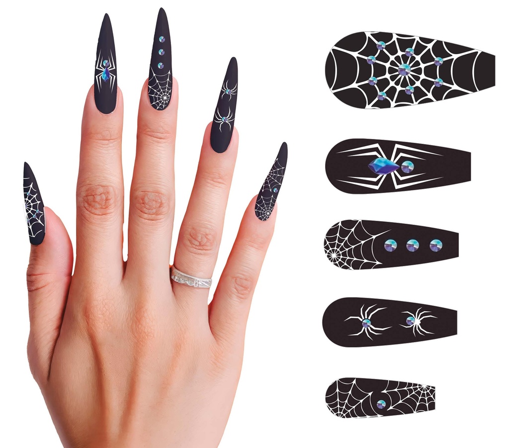 Halloween Spider Nails With Glue – 10pk