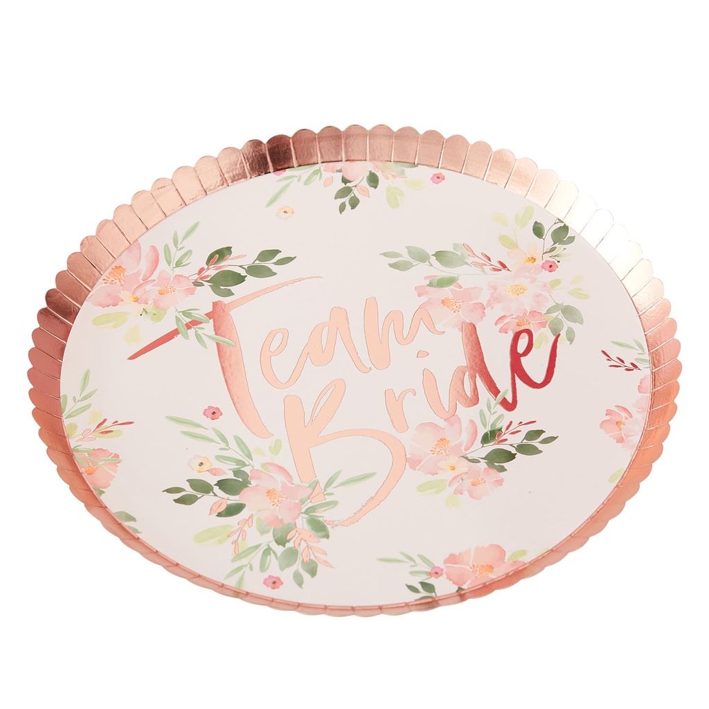 Hen Party Team Bride Floral Plates 24cm – 8pk