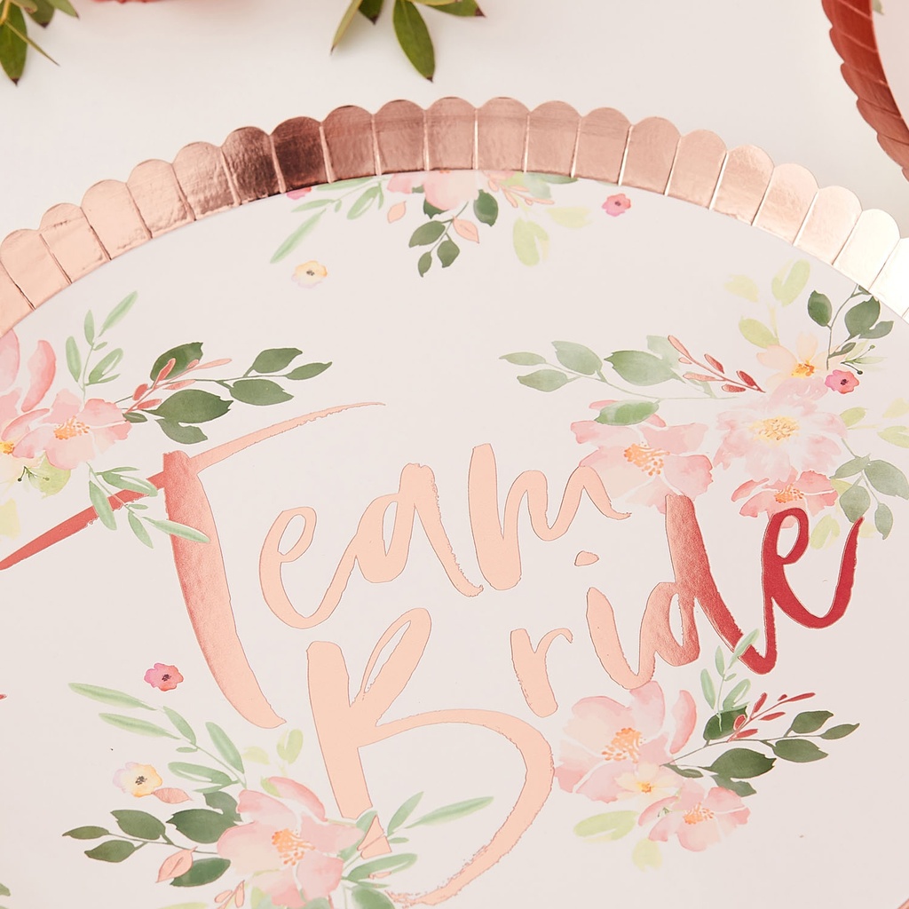 Hen Party Team Bride Floral Plates 24cm – 8pk