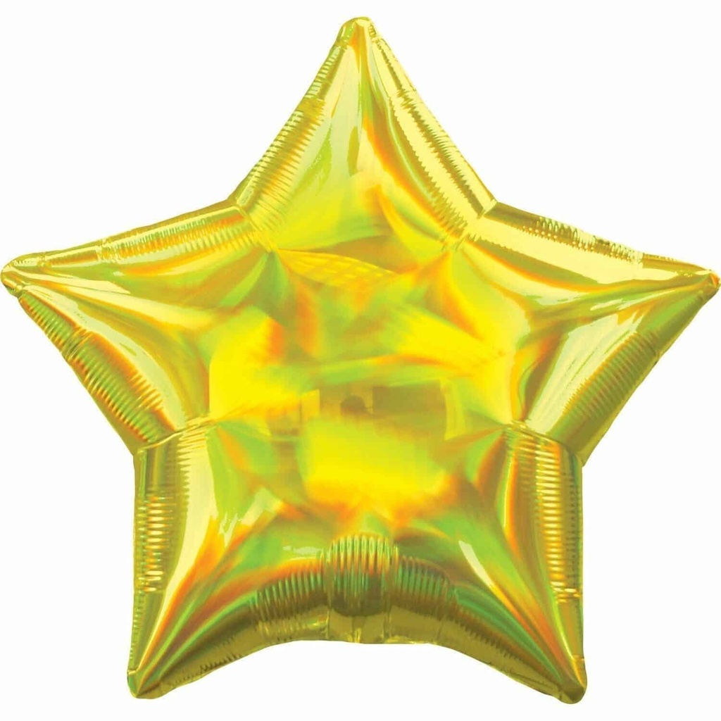 Holographic Iridescent Yellow Star Standard Foil Balloon 18” – (43cm)
