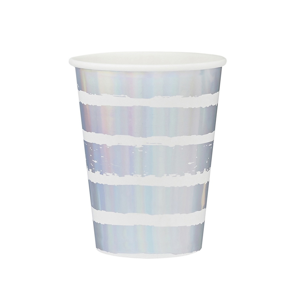 Iridescent Striped Paper Cups 8pk (75x95mm)