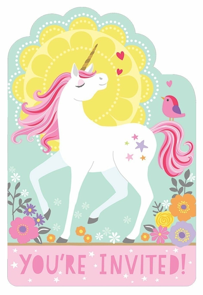 Magical Unicorn Party Invitations & Envelopes – 8pk