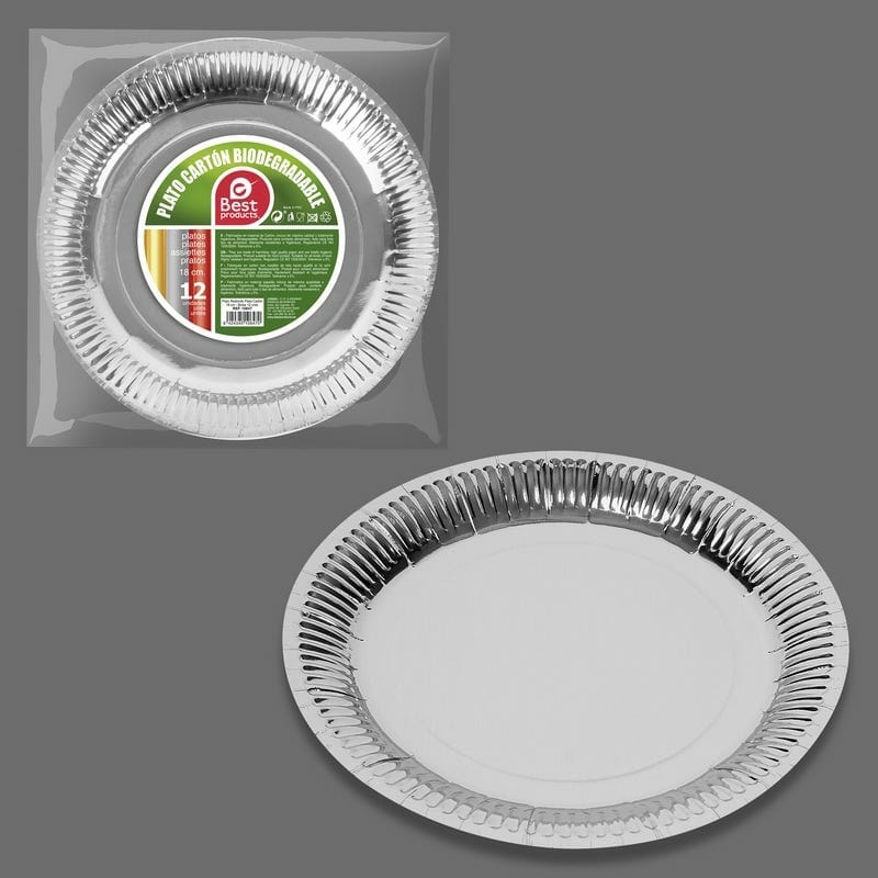 Metallic Silver Round Paper Plates 18cm – 12pk