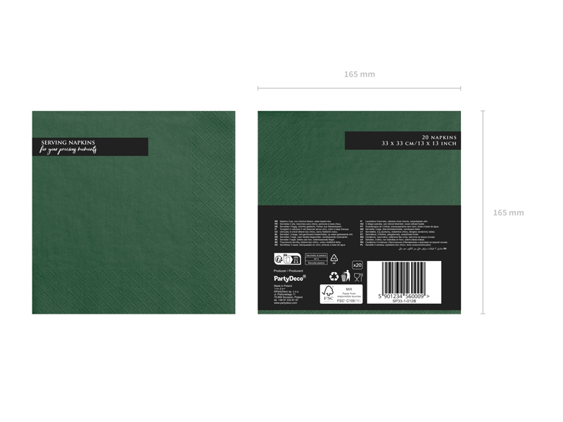 Napkins, 3 Layers, Bottle Green, 33x33cm (1pkt / 20pc)