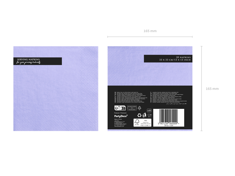 Napkins, 3 Layers, Lilac, 33x33cm (1pkt / 20pc)