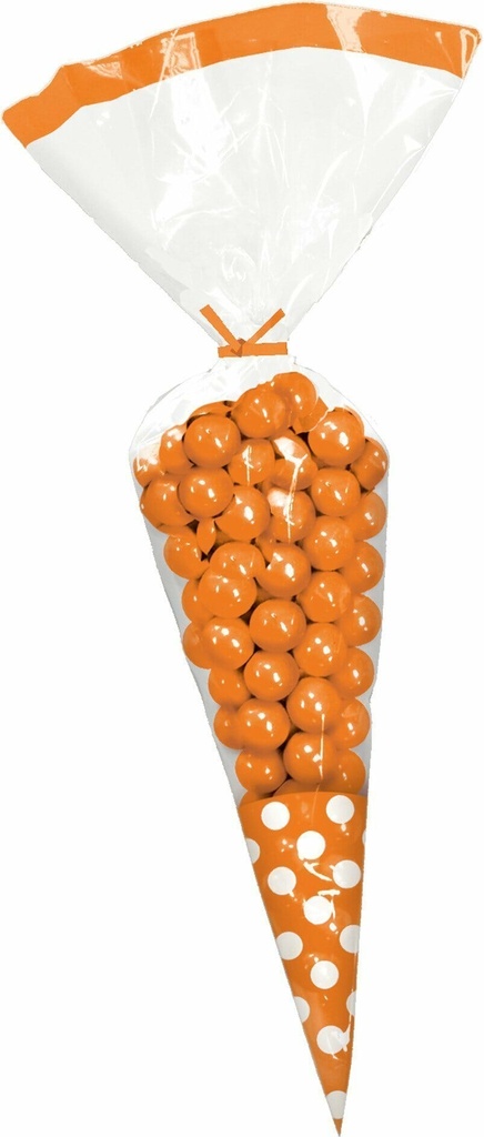 Orange Candy Buffet Cone Polka Dots Bags 24.7cm – 10pk