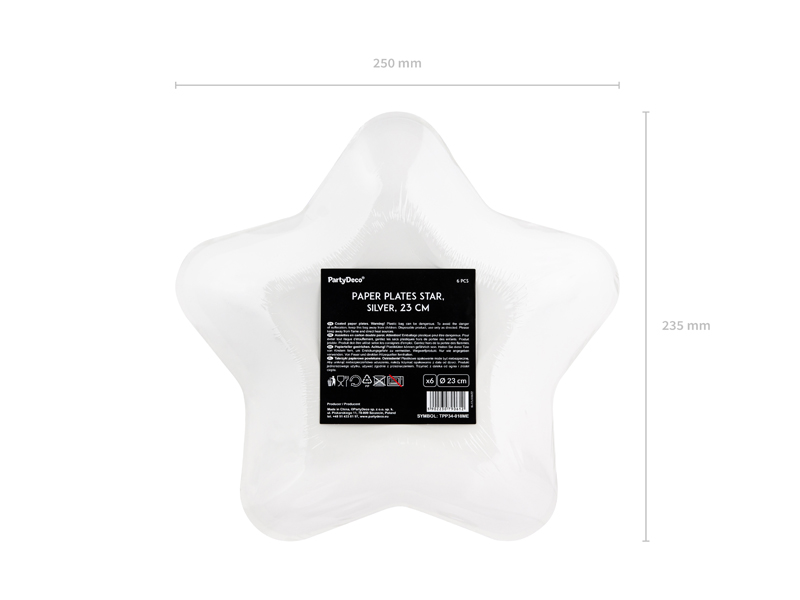 Paper Plates star, Silver, 23cm (1pkt / 6pc)