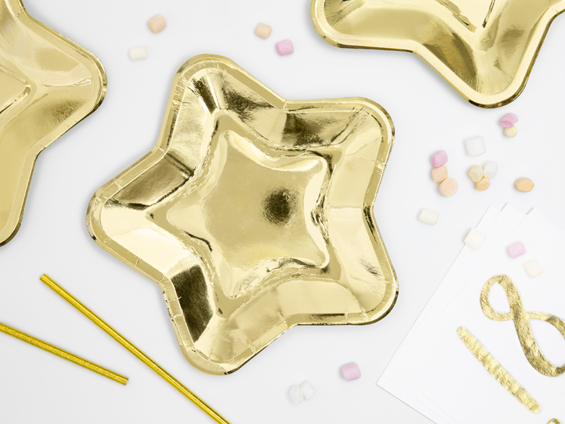 Paper Plates Star, Gold, 23cm (1 pkt / 6 pc.)