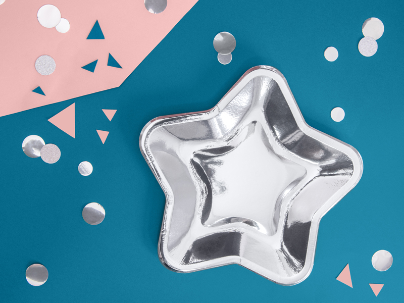 Paper Plates star, Silver, 23cm (1pkt / 6pc)