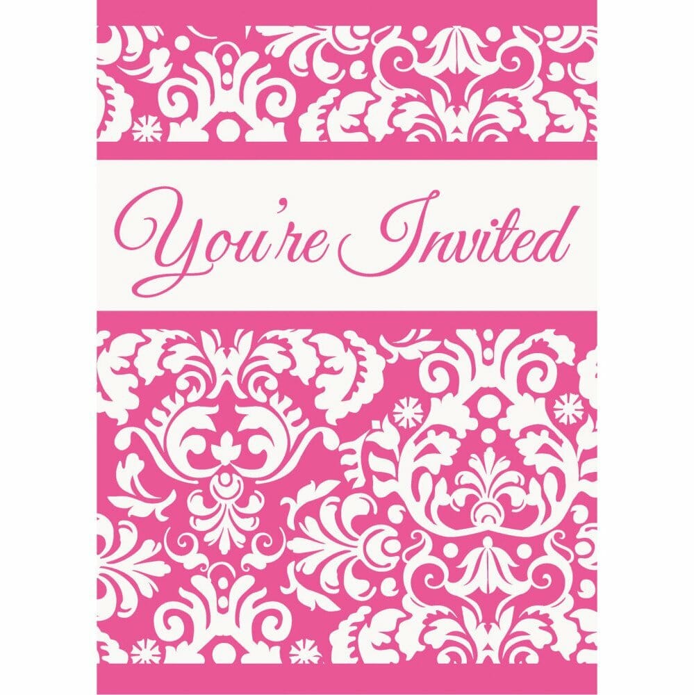 Pink Damask Invitations – 8pk