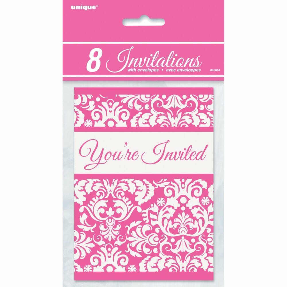 Pink Damask Invitations – 8pk