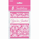 Pink Damask Invitations – 8pk