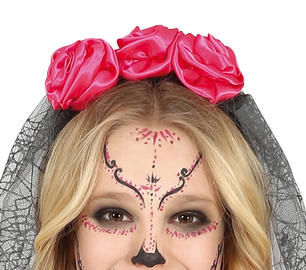 Pink Day of the Dead Girl with Flowers Headband – Age 7 to 9 Years