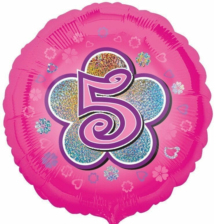 Pink Flowers No. 5 Holographic (18” Foil Balloon)
