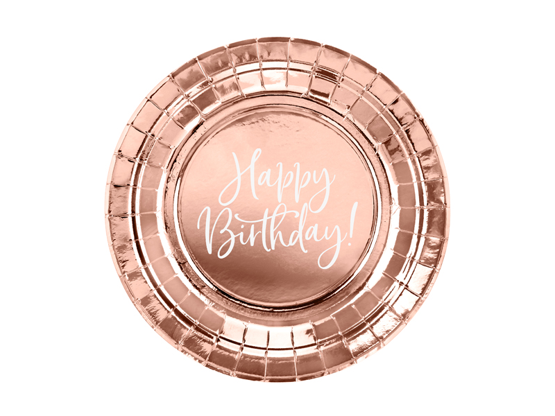 Plates Happy Birthday!, Rose Gold, 18cm (1 pkt / 6 pc.)