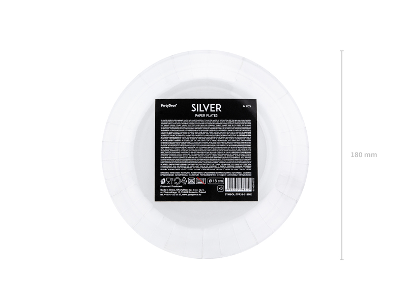 Plates, Silver, 18cm (1pkt / 6pc)
