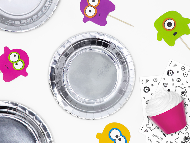 Plates, Silver, 18cm (1pkt / 6pc)