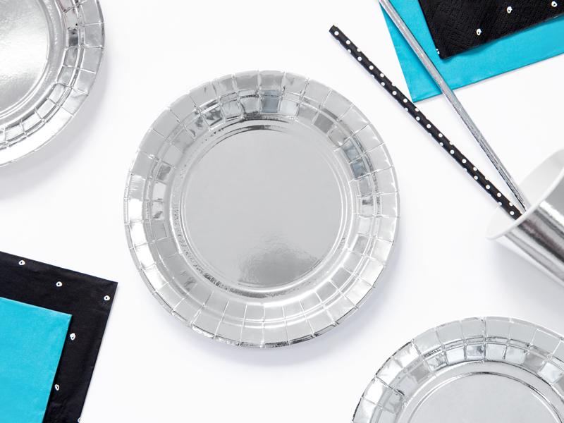Plates, Silver, 18cm (1pkt / 6pc)