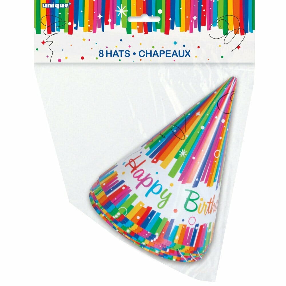 Rainbow Ribbons Birthday Party Hats – 8pk