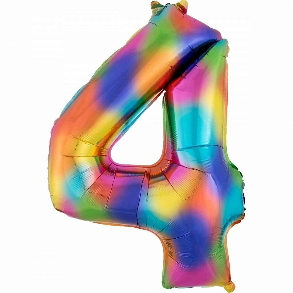Rainbow Splash Number 4  Foil Balloon – 34″