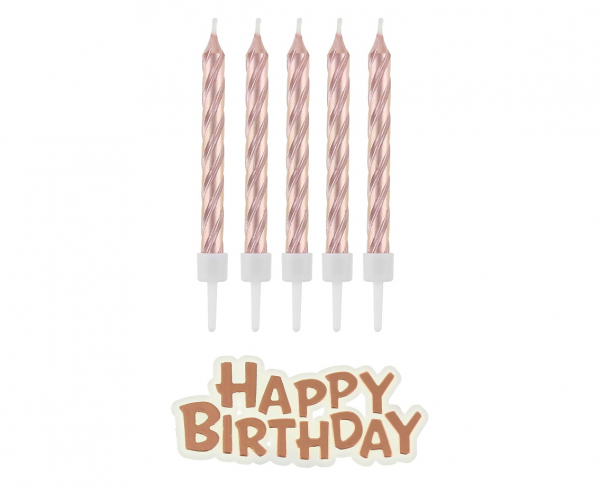 Rose Gold Candles Happy Birthday – 16pk